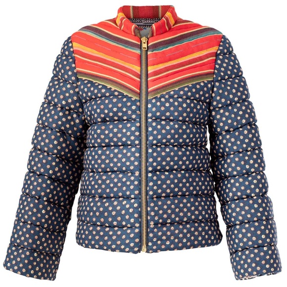 Alix of Bohemia Cody Patchwork Polka Dot Puffer Jacket Small - Picture 2 of 13